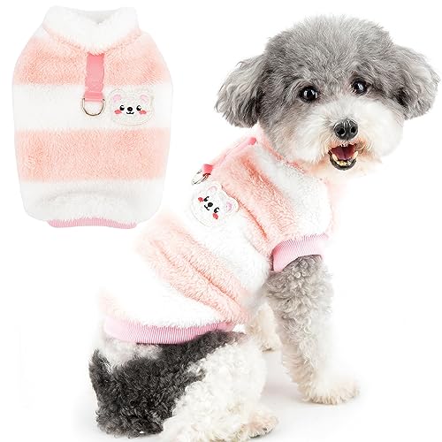 Zunea Jersey de Forro Polar Mullido para Perros Pequeños Suéter de Invierno con Anillo en D Chaqueta Suave Cálida Jerséis Abrigo para Cachorros Ropa para Clima Frío para Mascotas Vino Rosa S