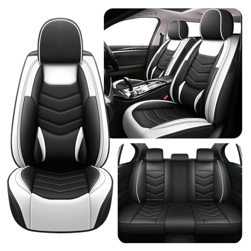 Image of Car Seat Covers Fit for Jaguar F-Pace 2017-2025 | Scratch-Resistant, Durable, Seat Cover Sets, Nappa Leather, Airbag Compatible,Anti-fading, 5 Seats, Black White