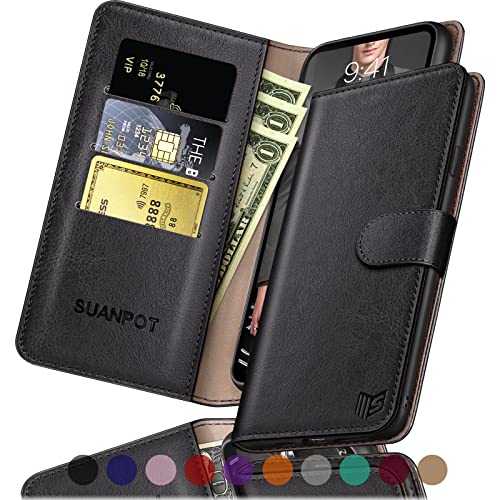 SUANPOT ã€RFID Blockingã€‘ for iPhone 6/6S 4.7" with Wallet case Credit Card Holder,PU Leather Flip Folio Book i Phone case Cover Women Men for Apple iPhone6/iPhone6S case Wallet (Black)