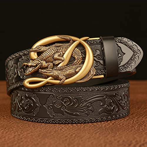 Men Ratchet Dress Belt - Crocodile Decor Automatic Buckle, Western Floral Embossed2