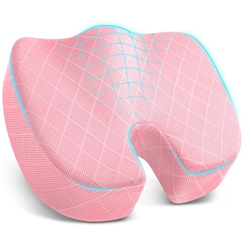 Image of TushGuard Seat Cushion - for Office Chair, Car Seat, Airplane, Bleacher - Sciatica & Coccyx Pain Relief Desk Chair Cushion for Long Sitting Office Workers, Car Drivers(Pink, XXX-Large)