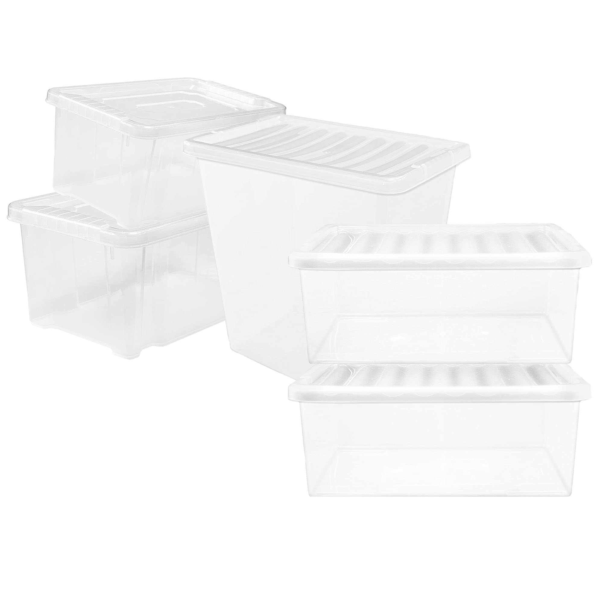 Pluto Packaging Extra Large Stackable 12L, 20L, 27L,32L,55L & 80L Clear Plastic Home Office Storage Containers With Lids (20 Litre, 3 Containers + Lids)