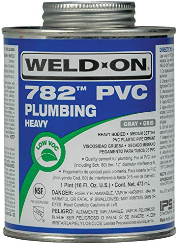 Weld-On 14022 782 PVC Heavy-Bodied High Strength Plumbing Solvent Cement - Medium-Setting and Low-VOC, Gray, 1 Pint (16 fl oz)
