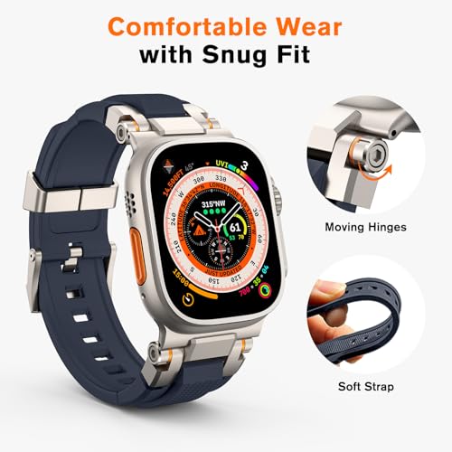 Image of amBand Bands Compatible with Apple Watch Ultra 3 /2 /1 49mm, M1 Sport Series Rugged Durable Strap with Metal Connector to Match Ultra's Titanium Case for iWatch 49 mm Men Titanium /Navy Blue