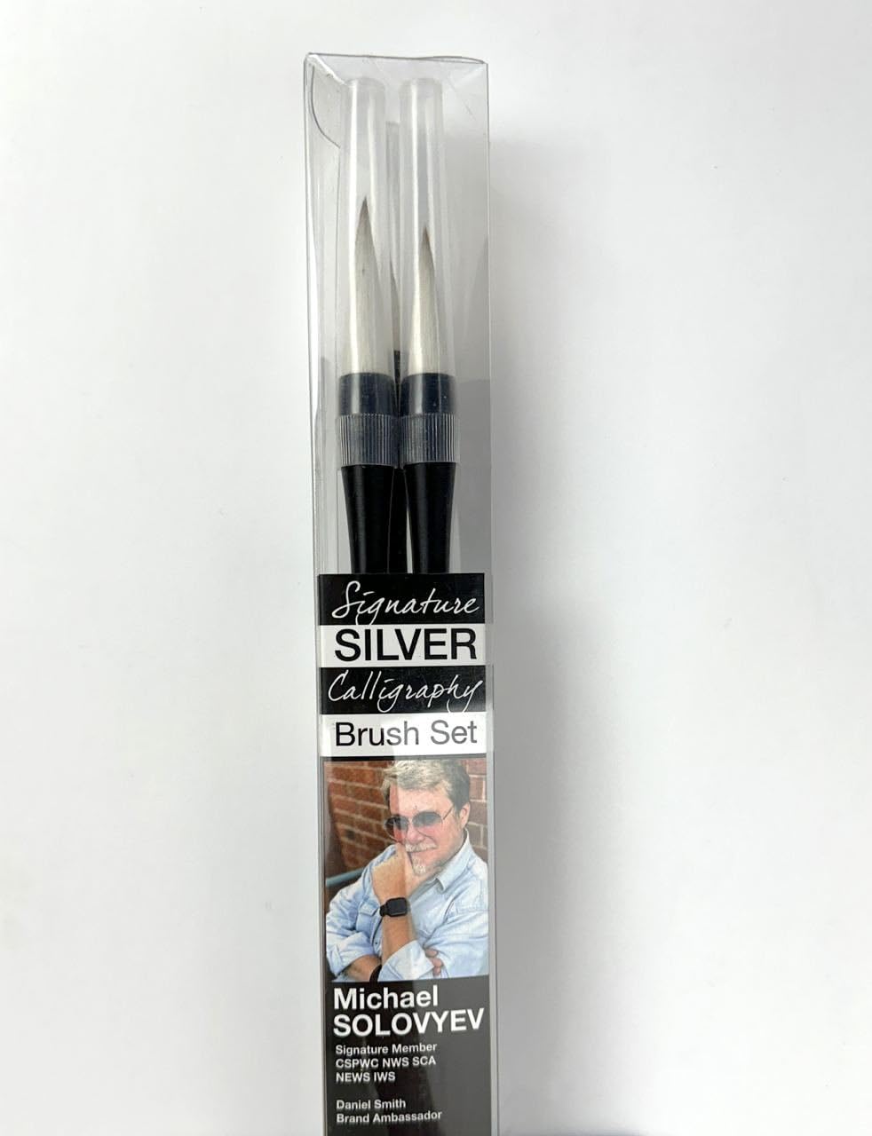 Michael Solovyev Signature - Juego de pinceles de caligrafía plateados, pinceles de acuarela premium, mango de madera maciza, cabello natural mixto, 3 tamaños (#2b, #4b, #6) | (negro)