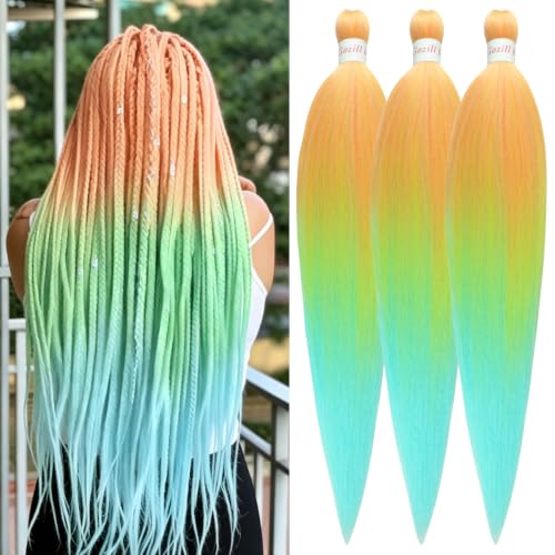 Gozill Orange Green Mint Ombre Braiding Hair Pre Stretched Knotless
