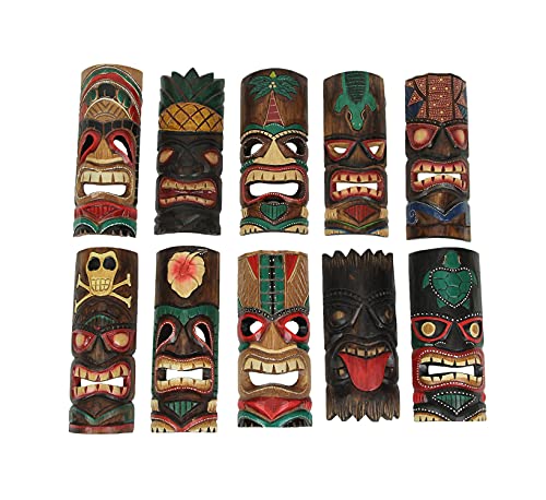 Zeckos Set of 10 Hand-Carved Tropical Island Style Tiki Masks Decorative Wall Hangings 12 Inches High Zeckos Set of 10 Hand-Carved Tropical Island Style Tiki Masks Decorative Wall Hangings 12 Inches High