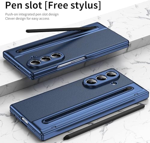 Image of amazon basics Luxury Vegan Leather Case for Samsung Galaxy Z Fold 6 - Ultra Slim Protective Cover with Integrated S Pen Holder & Raised Camera Guards - Blue