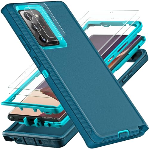 YKHJKLEC for Samsung Galaxy Note 20 Ultra Case, with 2Pcs [Self Healing Flexible TPU Screen Protector & Camera Lens Protector] 3 in 1 Heavy Duty Case for Galaxy Note 20 Ultra 5G (Blue/Turquoise)