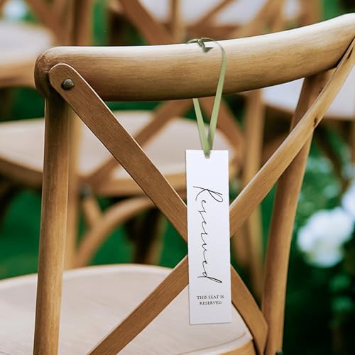 Maitys 36 Pcs Reserved Seating Tag with Ribbon Wedding Chair Tags Signs for Ceremony Reserved Seat Sign Hanging with Ribbon for Wedding Important Events Church Pews Ceremony Seating(Green)