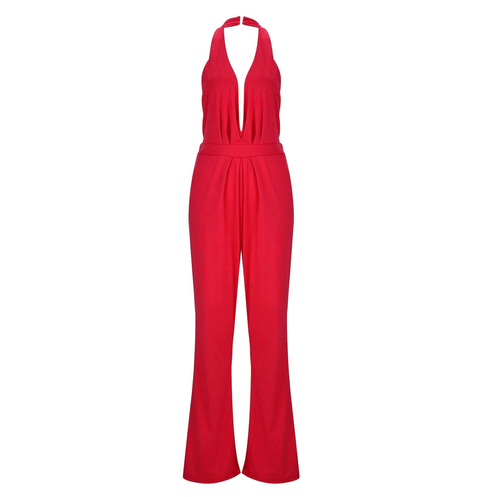 Mono de una pieza para mujer, elegante, sin mangas, cuello en V, informal, de pierna ancha, de color liso, de una pieza, para ceremonias