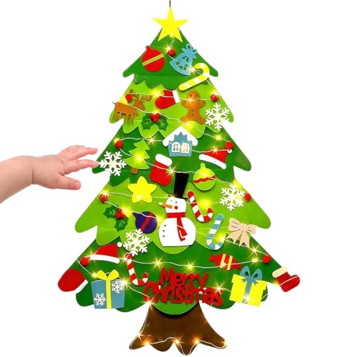 フェルトクリスマスツリー | 100cm LEDライト付きクラフト玩具 - インタラクティブフェルトクリスマスツリー,ベビー用、子供用、教室用、家庭用、室内用、壁用、ドア用、部屋用、パーティ用、祝日用