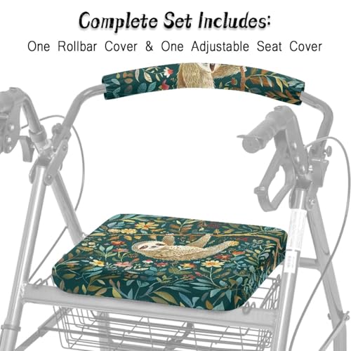 Image of Sloth Accessories for Rollator Walkers Pattern Universal Rollator Walker Seat and Backrest Covers Adjustable Walkers Seat Covers for Seniors Women Men
