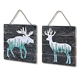 NIKKY HOME Cabin Wall Decor, Deer Moose Rustic Farmhouse Wooden Bathroom Wall Art Pictures, Country...