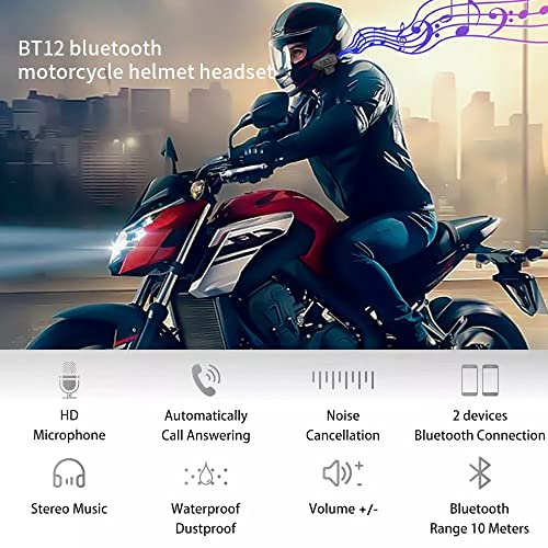 Image of Wireless Motorcycle Helmet Bluetooth Headset | Dual Stereo Speakers Hands-Free Music & Call Control | Mic Earphones 8H Backup Play | Compatible with Android & iOS