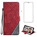 Asuwish Compatible with iPhone Xs Max Wallet Case and Tempered Glass Screen Protector Flip Card Holder Cell Accessories Phone Cover for i X XR Xsmax 10x SX Xmax 10xs 10s 10 Plus Xmaxs Women Men Red
