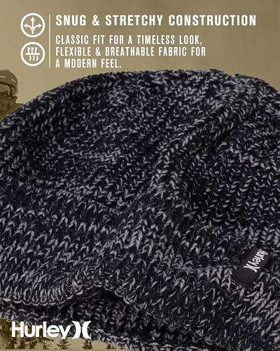 Image of Hurley Men's Cuffed Beanie - Classic Midweight Loose Knitted Winter Hat for Men