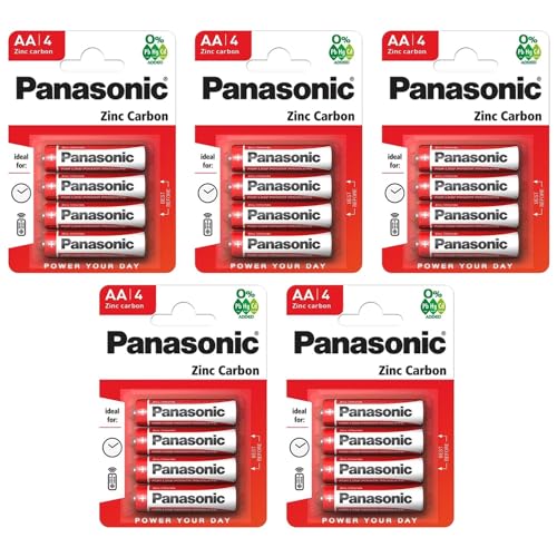 Image of PANASONIC Pack of 5 Blister Packs of 4 Red Zinc-Carbon AA LR06-1.5 V Batteries