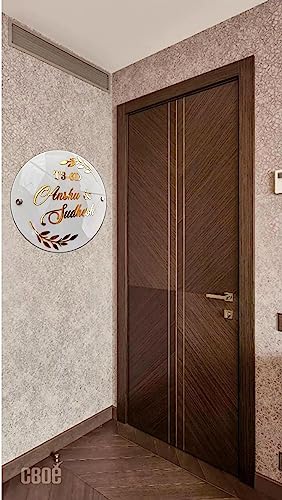 Image of HOMEINDEEDCustomize Name Plate for Flat /Home /Hotel name plate for home entrance round shape Gold 3d emboss30x30 centimetre with screws