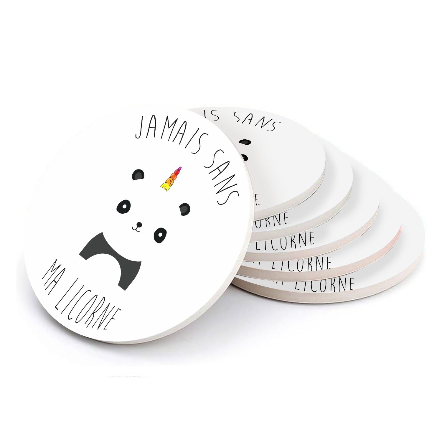 Sous verre ronds en céramique idée cadeau humour panda licorne 6pcs