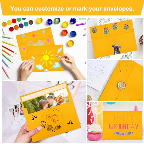 Image of 50 Packs Yellow 5x7 Envelopes 5x7, Fade Bright Yellow Color Envelopes Self Seal for Weddings, Photos, Greeting Cards, Mailing