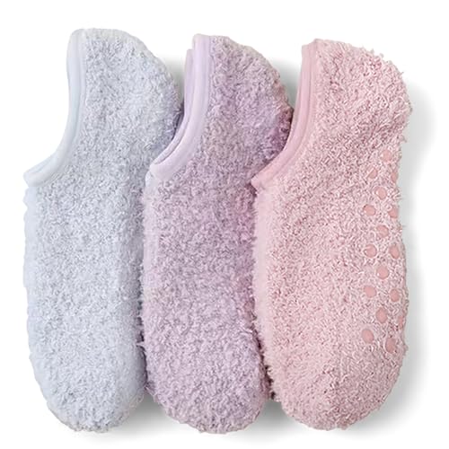 Image of 3Pairs Ankle Socks Low cut Pom Pom Fluffy Fuzzy Warm Winter Plush Slipper Socks For Women
