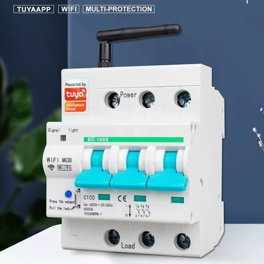 Interruptor Smart Life Timer 100 A, automatyczny, bezprzewodowy, ochrona przed przeciążeniem i zwarciem, 3P
