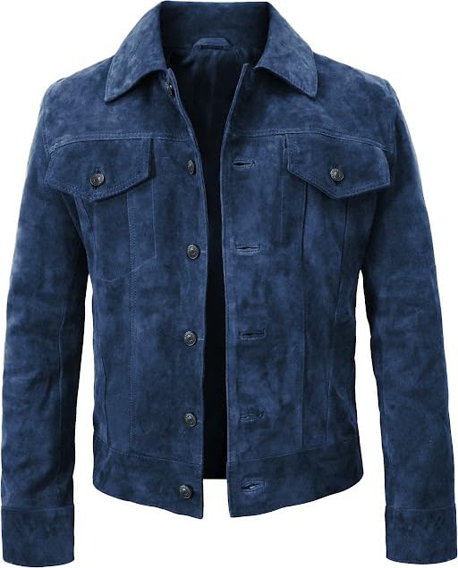 Image of Suede Leather Trucker Jacket Men - Mens Western Style Cowboy Suede Leather Coat - Vintage Motorcycle Jacket