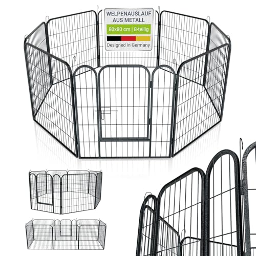 Juskys Welpenauslauf Plus 160x160x80 cm - Welpenlaufstall 8-teilig aus Metall - Freigehege mit Tür - Welpengitter für Hunde, Hasen & Kleintiere