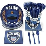 Police Party Bundle, Includes Plates, Napkins, Cups, Cutlery (24 Guests,144 Pieces)