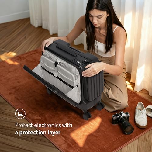 Image of Acer Barcelona Overnighter Suitcase, 19 inch Cabin, Recycled Polyester Material, Top Opening with Quick Access Compartment, TSA Lock, 360 Degree Spin 8 Wheel, Black