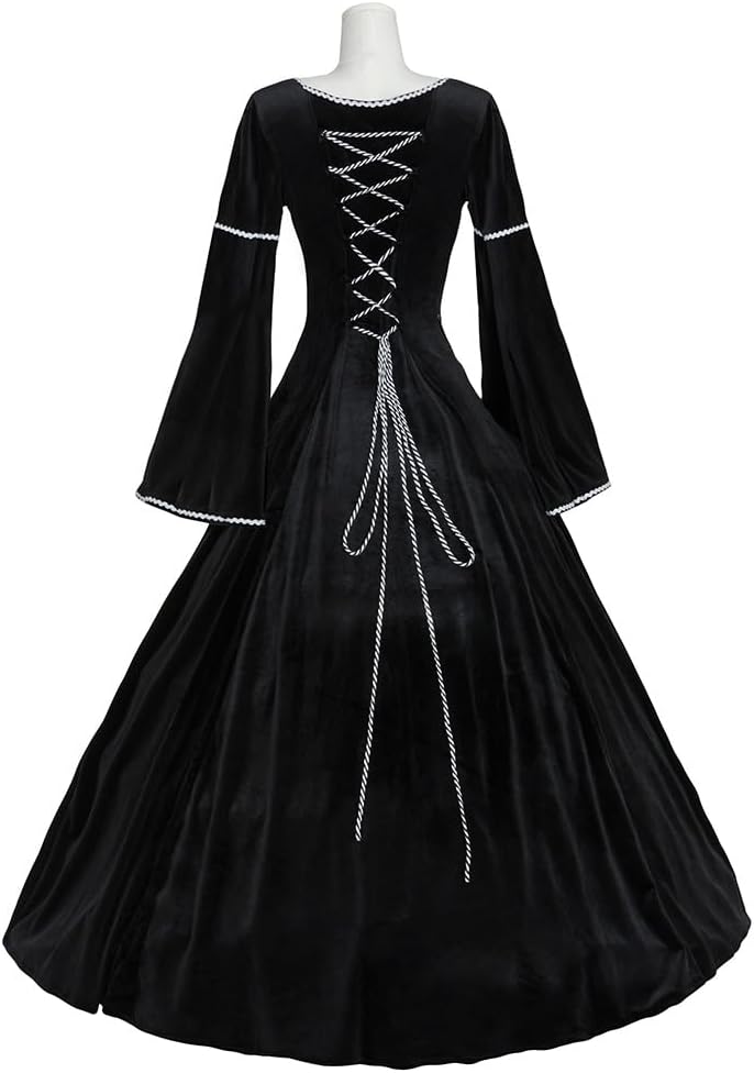 Women's Medieval Renaissance Faire Brocade Velvet Floral Faire Victorian Dress Vampire Halloween Costume - Image 5
