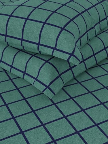 Image of Nautica Super Soft 100% Cotton King Bedsheet and 2 Pillow Covers -3pc Set (Bristol) Checks-Green