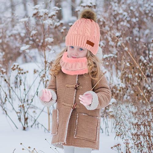 Kids Hat Scarf Gloves Set, Kids Winter Beanie Hat Scarf Gloves Set with Knit Thick Warm Fleece Lined for 1-6 Years Old2