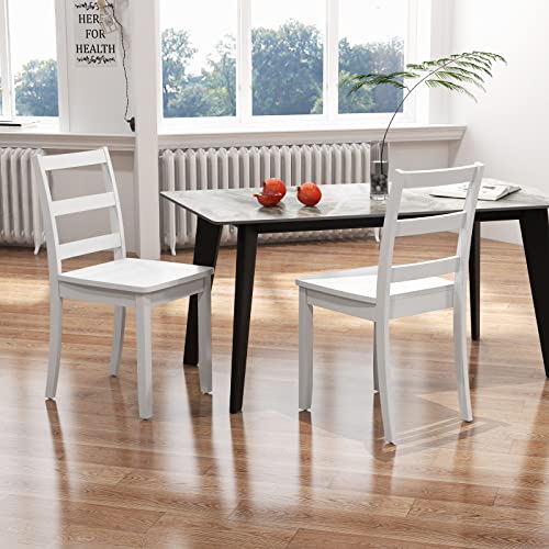 Image of COSTWAY Dining Chairs Set of 2, Mid-Century Modern Wooden Chairs, White