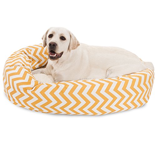Image of Majestic Pet 40 Inch Chevron Sherpa Calming Dog Bed Washable - Cozy Soft Round Dog Bed with Spine for Head Support - Fluffy Donut Dog Bed 40x29x9 (inch) - Round Pet Bed Large - Yellow