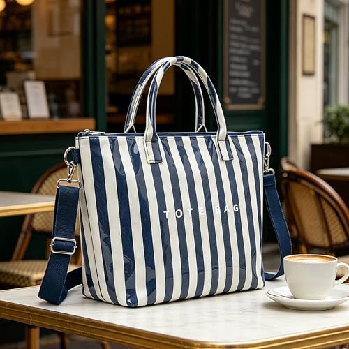 Image of GISMTR Large PVC Tote Bag for Women Letters Print Handbags Kraft Paper Shoulder Bag for Work Travel