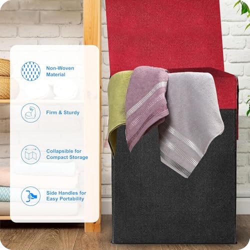 Image of LAXIS 75L Laundry Bag for Clothes with Lid, Large Dirty Clothes Laundry Basket & Cloth Storage Bin, Used Clothes Organizer, Multipurpose Laundry Basket for Bedroom & Bathroom - Red
