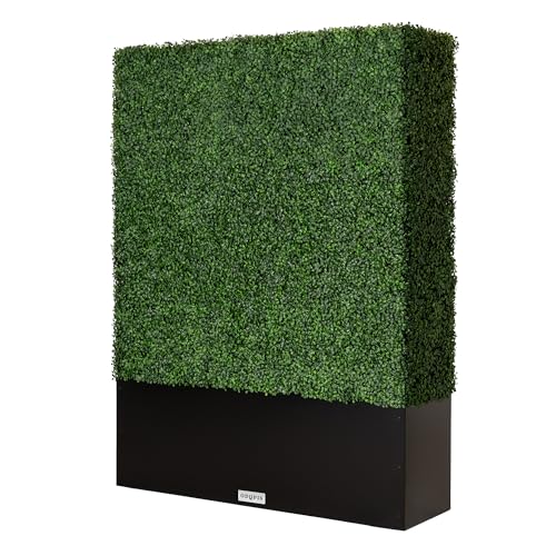 ODQPIS Artificial Boxwood Hedge Wall,Greenery Fake Faux Grass Backdrop Divider with Black Steel...