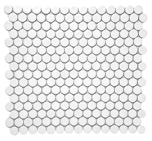 Tenedos Penny Round Tile Arctic White Porcelain Mosaic Wall Floor Tile Matte Look Designed in Italy (12x12) Mesh Mounted for Kitchen Backsplash Bathroom Shower Accent Decor