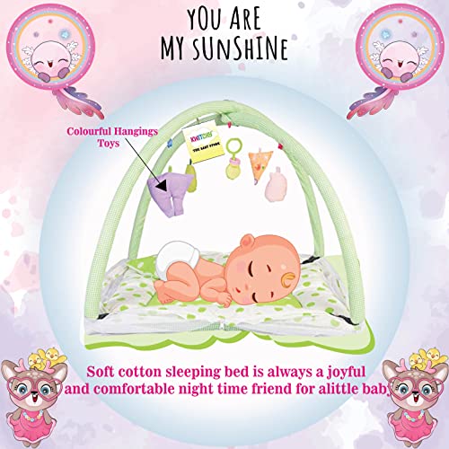 Image of Kwitchy Baby Bedding Set New Born Baby Bed | Mattress | Mosquito Net | Play Gym | Playmats | Floor Gym | Cotton | Infants | Gift Pack | Bed with Hanging Toys (0-6 Months) Green