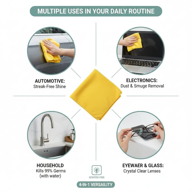 Image of MAKKAR Enterprises 500GSM Microfiber Cleaning Cloth | Ultra-Soft & Quick Absorbent Car Cleaning Cloth | 40 x 40 Cm | for Motorcycles, Car Interior & Exterior - Pack of 4