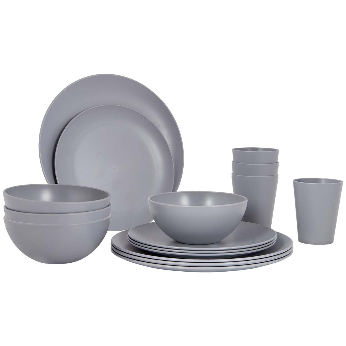 BO-CAMP BC Vajilla Renew RPET grigio 16pcs per campeggiatori e outdoor, per comfort e praticità all’aperto