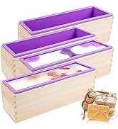 KOYEE 4PCS Flexible Rectangular Soap Silicone Mold with Wood Box DIY Tool for Soap Cake Making 42...