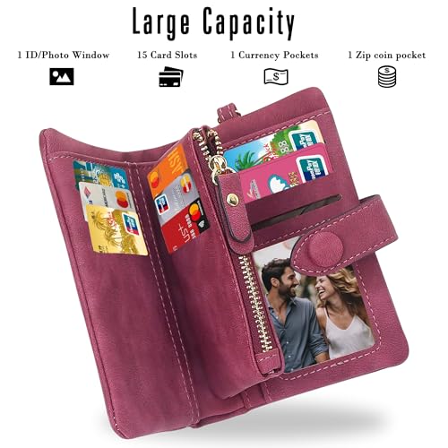 Image of CONISY Small Wristlet Wallets for Women, Leather Bifold RFID Wallet with ID Window Zipper Coin Purse | Small