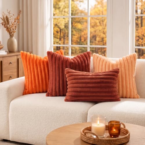 Image of decorUhome Fall Faux Fur Throw Pillow Covers 20x20 Set of 2 Rust