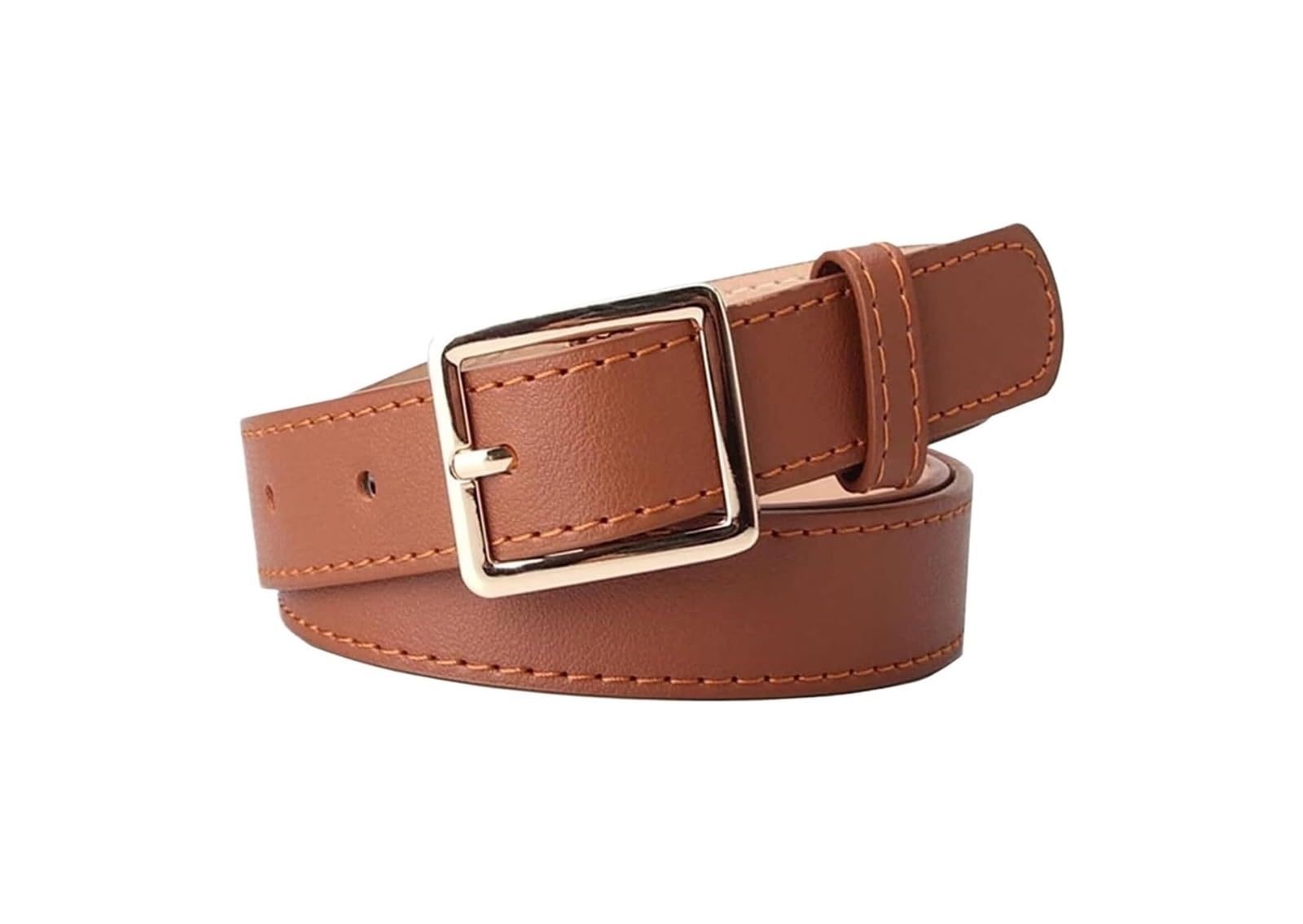 dfEDRd Ladies Waist Belt, 105cm Gold Square Buckle Women Leather Belt Dress Jeans Pure Color Minimalist Style Waistband(Light Tan)