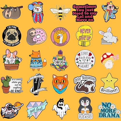 Image of SINCCO 20 /40 /50 PCS Cute Enamel Pins Bulk, Funny Backpack Pins Aesthetic Lapel Badge Pins Set Assorted Enamel Brooch Pins for Backpacks, Hats, Bags, Landyards