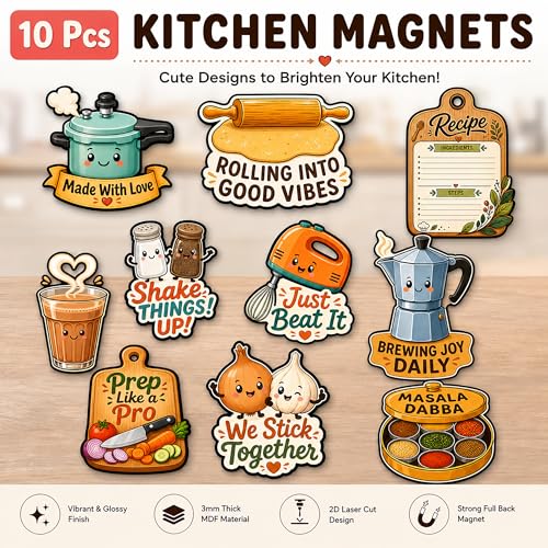 Image of Regalo Casila Kitchen Fridge Magnets Set of 10 Cute Cooking Theme Refrigerator Magnets Strong Magnetic PVC Fridge Stickers for Kitchen Decor Home Office Gift Decorative Magnets