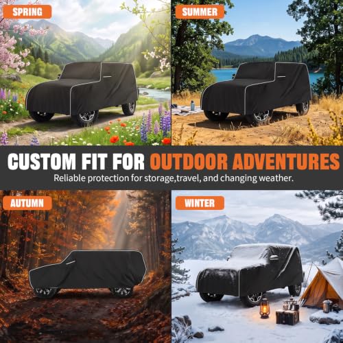 Image of 600D Waterproof car Cover Compatible with 2007-2025 Jeep Wrangler JK JL 4-Door, Outdoor Waterproof All-Weather car Cover, Sun Protection, Frost Protection, Snow Protection, with Door Zipper